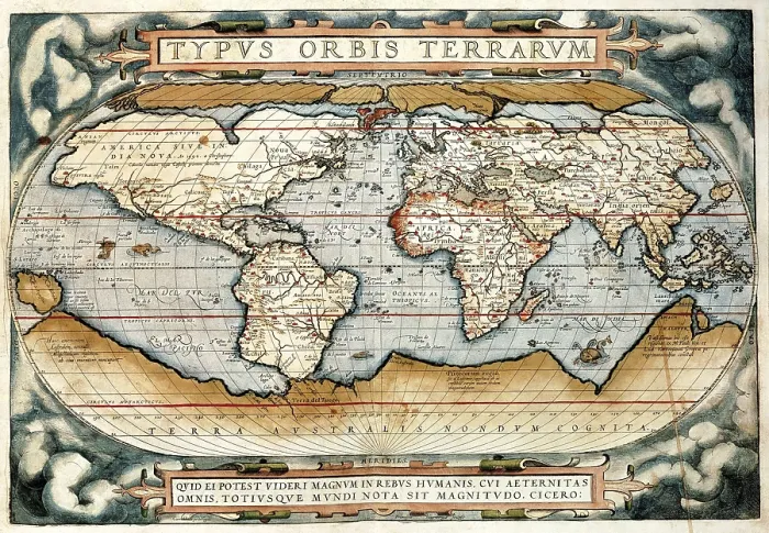 Framed Print : ORTELIUS, Abraham (1527-1598). 'Theatrum Orbis Terrarum' (Anntwerp, 1570). Representation of the Earth Globe. Painting. AISA / Everett Collection**US SALES ONLY** Framed Print : ORTELIUS, Abraham (1527-1598). 'Theatrum Orbis Terrarum' (Anntwerp, 1570). Representation of the Earth Globe. Painting. AISA / Everett Collection**US SALES ONLY**
