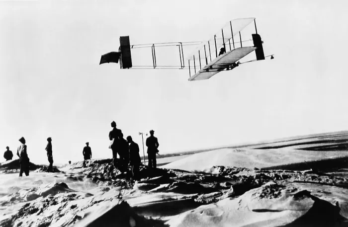 Framed Print : Orville Wright making a record breaking glider flight of 9 3 / 4 min. Kitty Hawk, N.C. October 24, 1911
