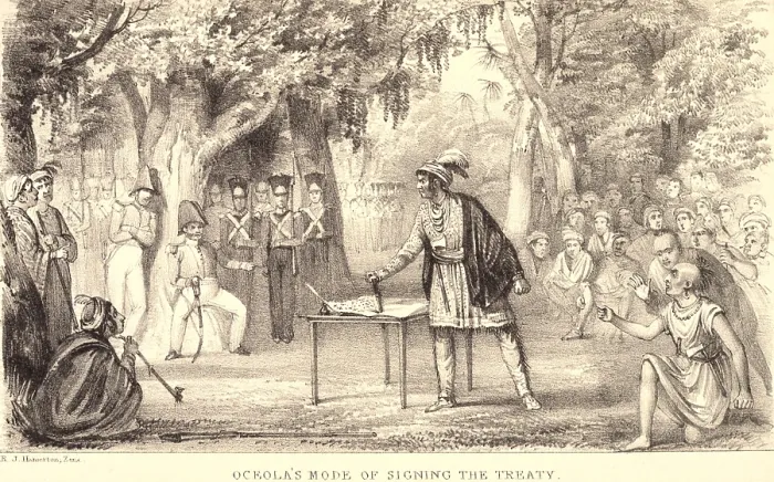 Framed Print : Osceola Mode of Signing a Treaty. Of Creek Scots-Irish and English parentage he became Seminole leader in Florida after the defeat of the Creek in 1814