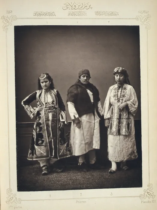 Framed Print : The Ottoman Empire, studio portrait of models wearing traditional clothing from Istanbul, Muslim woman of Prizren, peasant from the environs of Prizren Framed Print : The Ottoman Empire, studio portrait of models wearing traditional clothing from Istanbul, Muslim woman of Prizren, peasant from the environs of Prizren