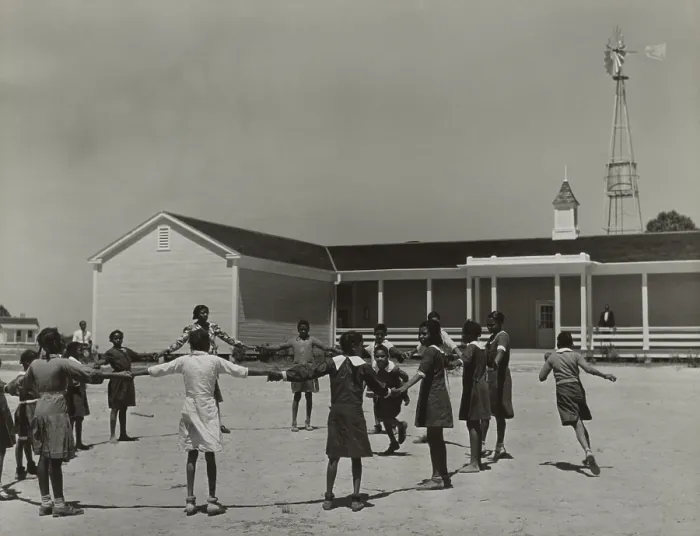 Framed Print : Outdoor exercise class at the new school at Gee's Bend, Alabama, May 1939. They have a new school, built with aid from the New Deal Resettlement Administration Framed Print : Outdoor exercise class at the new school at Gee's Bend, Alabama, May 1939. They have a new school, built with aid from the New Deal Resettlement Administration