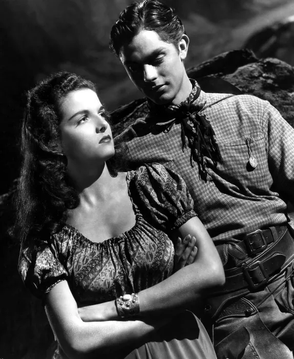 Framed Print : THE OUTLAW, from left: Jane Russell, Jack Buetel, 1943 Framed Print : THE OUTLAW, from left: Jane Russell, Jack Buetel, 1943