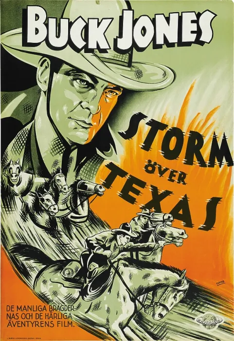 Framed Print : OUTLAWED GUNS, (aka STORM OVER TEXAS), Buck Jones on Swedish poster art, 1935
