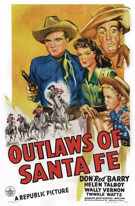 Framed Print : OUTLAWS OF SANTA FE, US poster art, top: Don Barry, Helen Talbot, Wally Vernon; below: Twinkle Watts, 1944