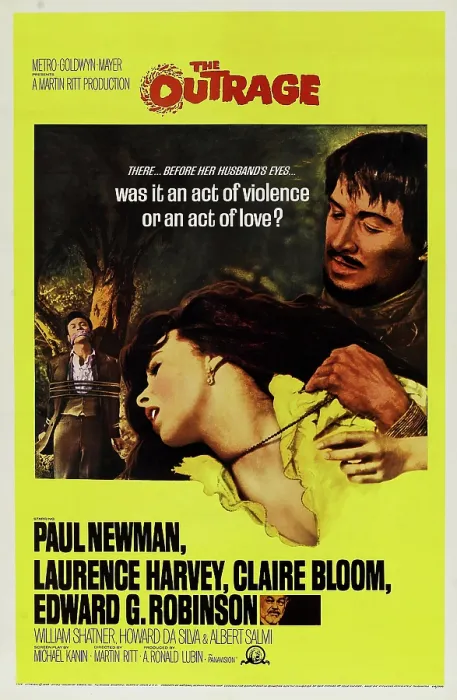 Framed Print : THE OUTRAGE, US poster art, from left: Laurence Harvey, Claire Bloom, Paul Newman, 1964