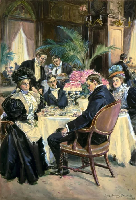 Framed Print : Over-indulgence - A spoiled Thanksgiving, watercolor by Alice Barber Stephens, 1896