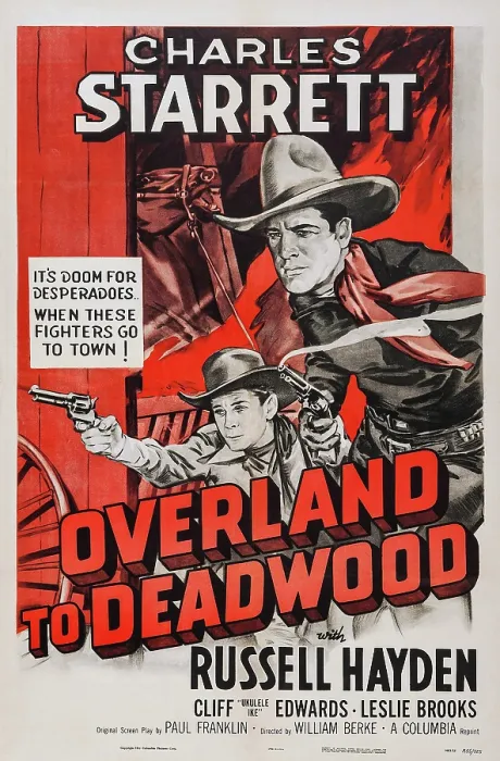 Framed Print : OVERLAND TO DEADWOOD, US poster art, from left: Russell Hayden, Charles Starrett, 1942