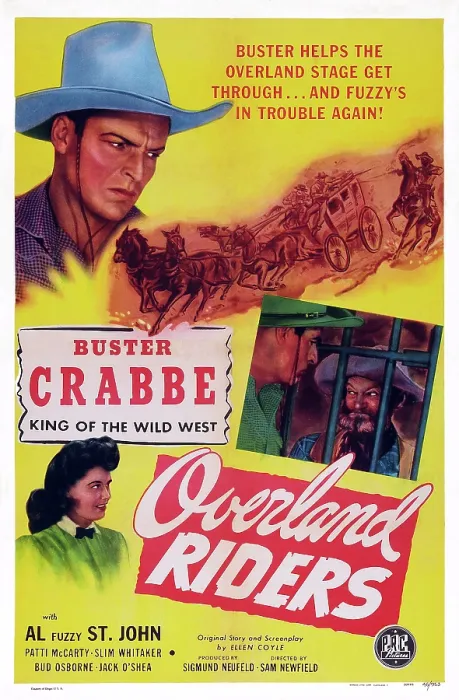 Framed Print : OVERLAND RIDERS, poster art, top: Buster Crabbe, inset l-r: Buster Crabbe, Al Fuzzy St. John, bottom: Patti McCarty (aka Patti McCarthy), 1946