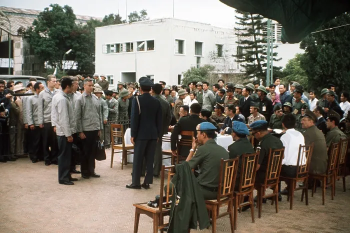 Framed Print : Overview of the releases of US prisoners of war at Gia Lam Airport Hanoi Vietnam. Feb.-April 1973. (BSLOC_2011_12_349)