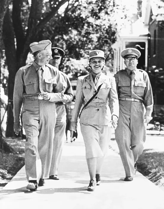 Framed Print : Oveta Culp Hobby, Director of the Women's Army Auxiliary Corps, at Fort Des Moines. July 21, 1942. She inspected the women's facilities with Col