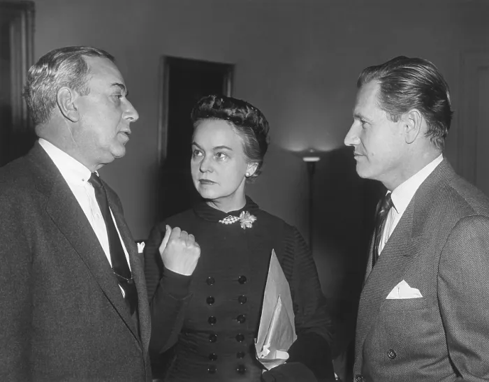 Framed Print : Oveta Culp Hobby flanked by Senator William Purtel and Undersecretary of HEW, Nelson Rockefeller. Dec. 11, 1953 Framed Print : Oveta Culp Hobby flanked by Senator William Purtel and Undersecretary of HEW, Nelson Rockefeller. Dec. 11, 1953