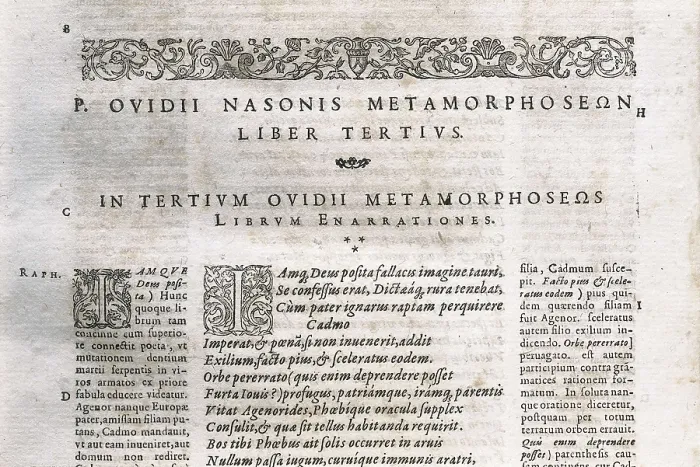 Framed Print : OVID, Publius Ovidius Naso (43 BC-18). 'The Metamorphoses'. Beginning of the Book III with the stoiry of Cadmus. Edition made in Frankfurt (1601)