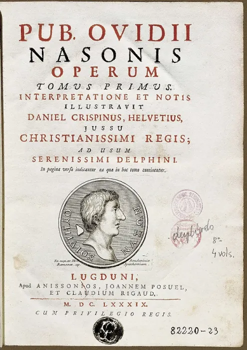 Framed Print : OVID, Publius Ovidius Naso (43 BC-18). First volume of an edition of his works executed in Leiden in 1689. AISA / Everett Collection**US SALES ONLY** Framed Print : OVID, Publius Ovidius Naso (43 BC-18). First volume of an edition of his works executed in Leiden in 1689. AISA / Everett Collection**US SALES ONLY**