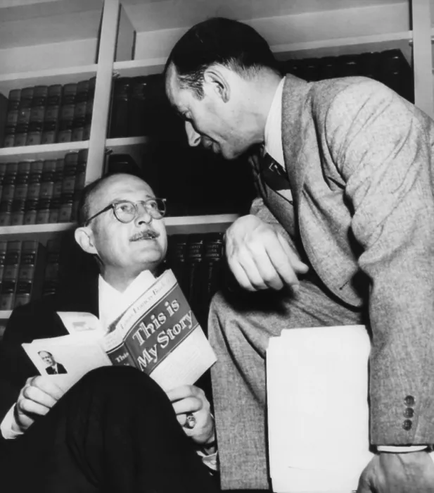 Framed Print : Owen Lattimore discusses the errors of his accuser, Lewis Budenz, in a press conference. April 21, 1950. With Lattimore is his attorney Abe Fortas Framed Print : Owen Lattimore discusses the errors of his accuser, Lewis Budenz, in a press conference. April 21, 1950. With Lattimore is his attorney Abe Fortas
