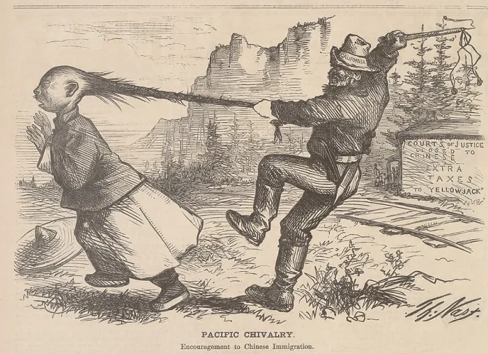Framed Print : Pacific Chivalry: Encouragement to Chinese Immigration'. Thomas Nast cartoon from Harper's Weekly, 1969 Framed Print : Pacific Chivalry: Encouragement to Chinese Immigration'. Thomas Nast cartoon from Harper's Weekly, 1969