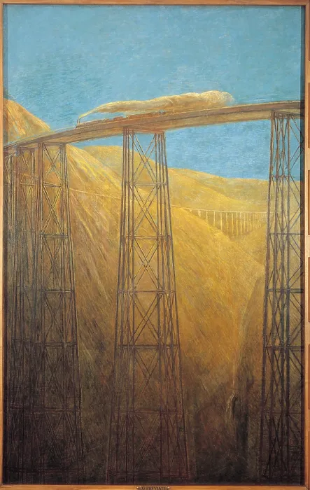 Framed Print : The Pacific Railway, by Gaetano Previati, 1914, 20th Century, oil on canvas, cm 199 x 125, 5 - Italy, Lombardy, Milan, Chamber of Commerce, Industry. All