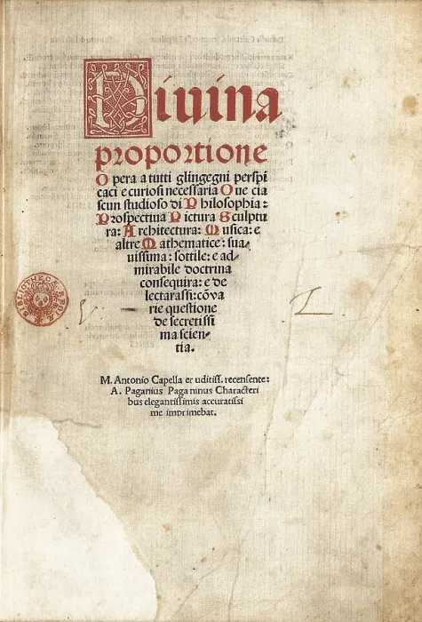 Framed Print : PACIOLI, Luca (1445-1510). Italian mathematician an clergyman. De Divina Proportione. Treatise on Mathematics. Title page, 1509. FRANCE. Paris. National Library Framed Print : PACIOLI, Luca (1445-1510). Italian mathematician an clergyman. De Divina Proportione. Treatise on Mathematics. Title page, 1509. FRANCE. Paris. National Library