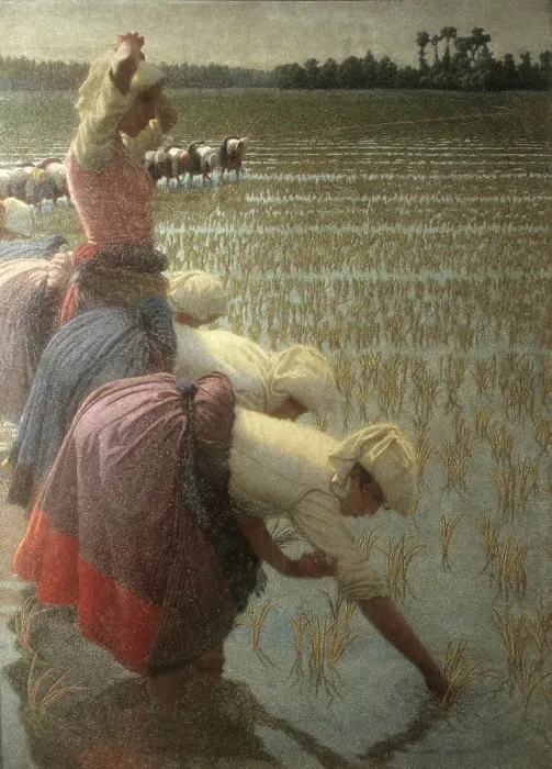 Framed Print : In the Paddy Field (In risaia), by Angelo Morbelli, 1898 - 1901, 19th - 20th Century, 183 x 130 cm - Private collection. Whole artwork view Framed Print : In the Paddy Field (In risaia), by Angelo Morbelli, 1898 - 1901, 19th - 20th Century, 183 x 130 cm - Private collection. Whole artwork view
