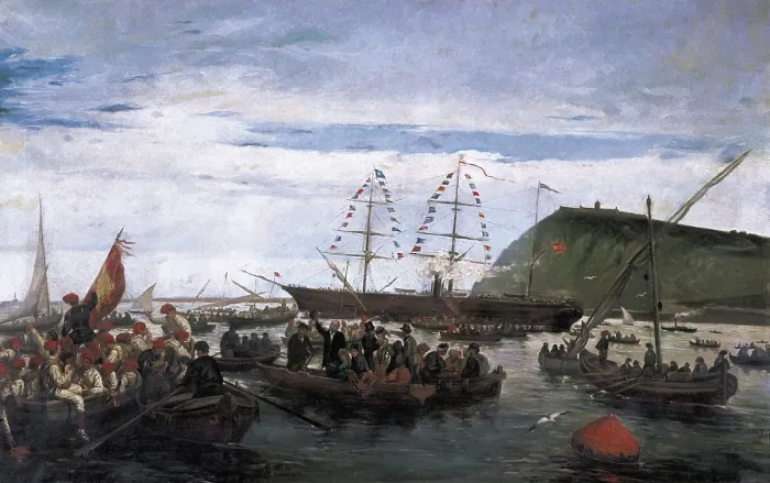 Framed Print : PADRO I PEDRET, Ramon (1848-1915). Embarkation of the Catalan volunteers in the port of Barcelona. 1870. Ten Years War (1868-1878). First cuban war of independence Framed Print : PADRO I PEDRET, Ramon (1848-1915). Embarkation of the Catalan volunteers in the port of Barcelona. 1870. Ten Years War (1868-1878). First cuban war of independence