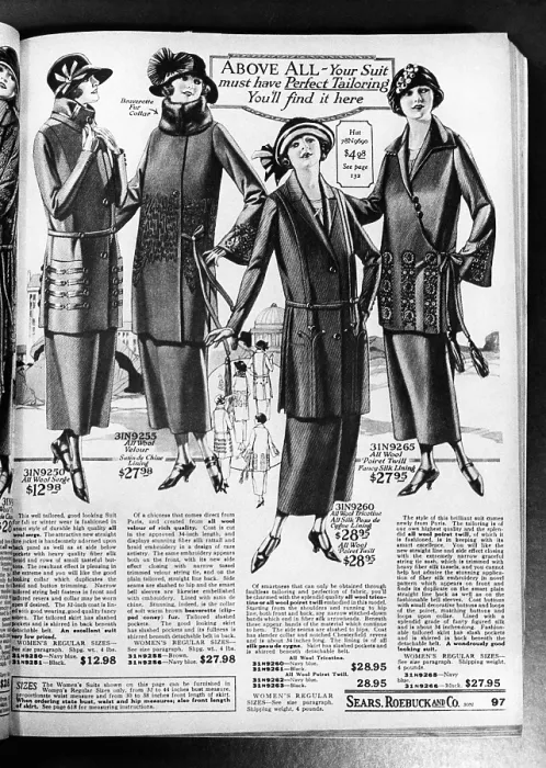 Framed Print : A page from a 1923 Sears Roebuck catalog offering women's wool skirt suits for sale, ranging in cost from $12.98 to $28.95. Photo: Courtesy: CSU Archives / Everett Collection Framed Print : A page from a 1923 Sears Roebuck catalog offering women's wool skirt suits for sale, ranging in cost from $12.98 to $28.95. Photo: Courtesy: CSU Archives / Everett Collection