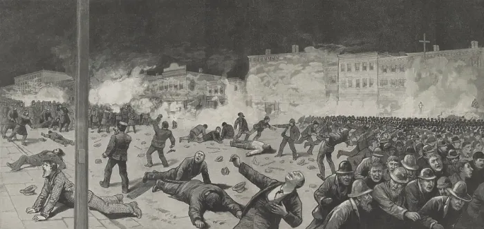 Framed Print : Two page spread illustrating by Chicago Police action after the Haymarket Bombing, on May 4, 1886 Framed Print : Two page spread illustrating by Chicago Police action after the Haymarket Bombing, on May 4, 1886