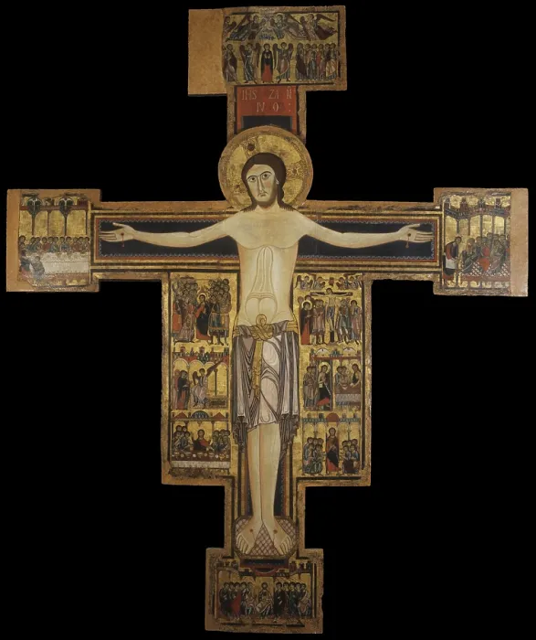 Framed Print : Painted Cross also known as Cross number 15, by Unknown Artist, tempera on board - Italy, Tuscany, Pisa, National Museum of Saint Matthew. Whole artwork view