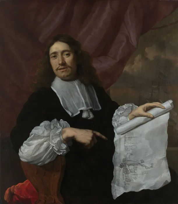 Framed Print : Painter Willem van de Velde II, by Lodewijk van der Helst, 1660-72, Dutch painting, oil on canvas