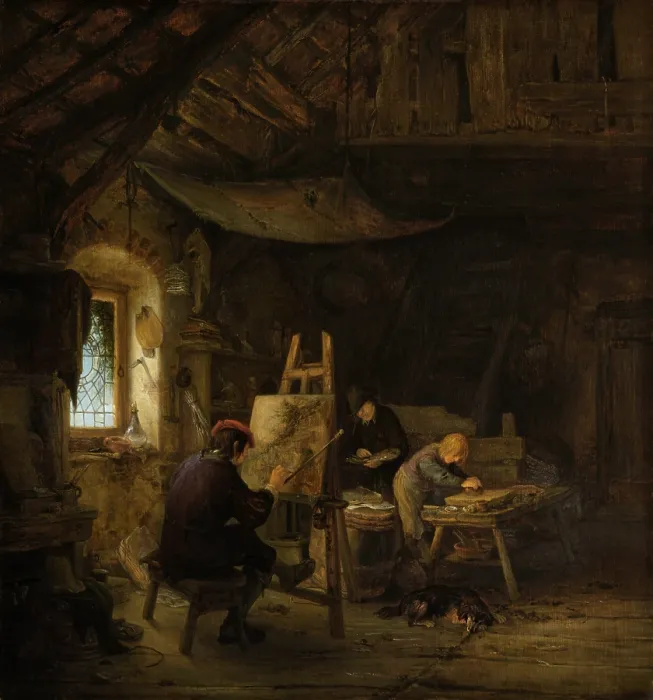 Framed Print : The Painter's Studio, by Adriaen van Ostade, 1670-75, Dutch painting, oil on panel