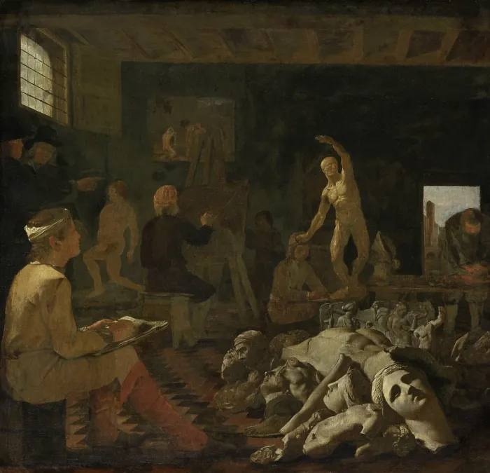 Framed Print : A Painter's Studio, by Michael Sweerts, 1646-50, Flemish painting, oil on canvas. A Roman painter's studio, in which phases of artistic training are to be seen Framed Print : A Painter's Studio, by Michael Sweerts, 1646-50, Flemish painting, oil on canvas. A Roman painter's studio, in which phases of artistic training are to be seen