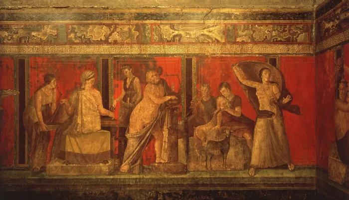 Framed Print : Paintings of the Villa of the Mysteries in Pompei, by unknown campanian artist, 60, 1st century A.D. fresco - Italy, Campania, Pompei, Villa of the Mysteries. Detail