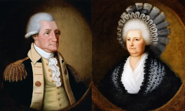 Framed Print : This pair of portraits of George and Martha Washington by Edward Savage were commissioned by Vice President John Adams in 1790 (BSLOC_2019_5_11) Framed Print : This pair of portraits of George and Martha Washington by Edward Savage were commissioned by Vice President John Adams in 1790 (BSLOC_2019_5_11)