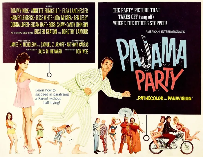Framed Print : PAJAMA PARTY, on left: Annette Funicello (tugging shirt); fleeing center: Tommy Kirk, 1964