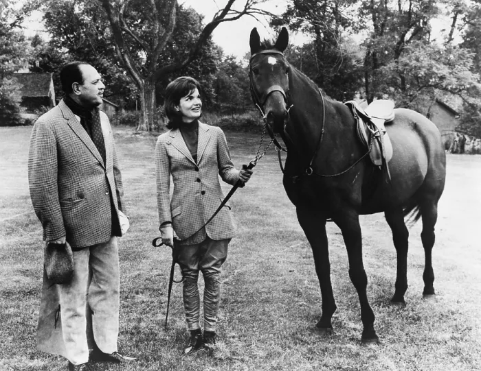 Framed Print : Pakistani President Ayub Khan and First Lady Jacqueline Kennedy, holding reins to Sardar, the bay gelding he had given her the previous year. September 26, 1962