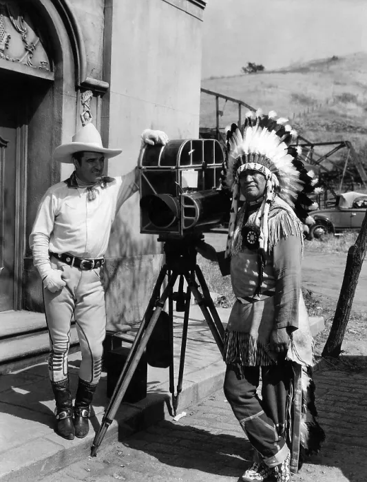 Framed Print : MY PAL, THE KING, Tom Mix, Jim Thorpe, on set, 1932.. Courtesy: CSU Archives  /  Everett Collection