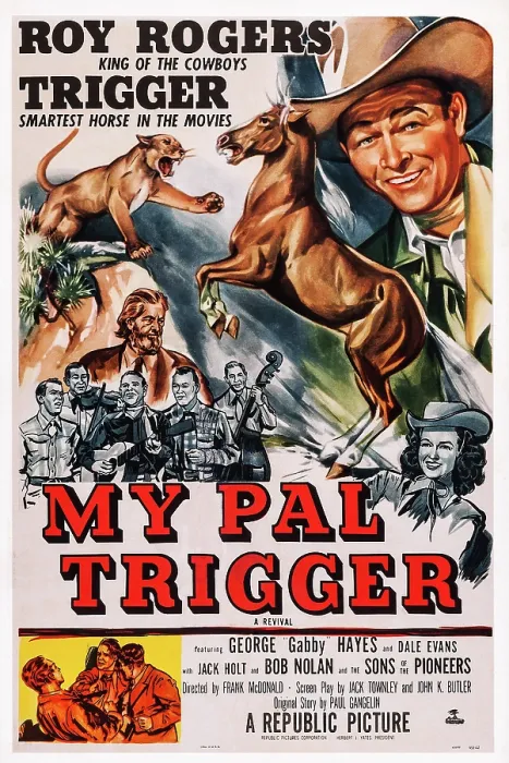 Framed Print : MY PAL TRIGGER, US poster art, top right: Roy Rogers; below: Dale Evans, 1946