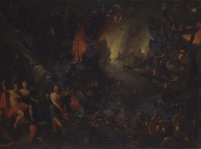 Framed Print : The palace of Pluto, Copy from Jan Bruegel the Elder Bruegel said of the Velvets, 17th century, oil on copper. - Italy, Lombardy, Milan, Brera Collection. Whole artwork view