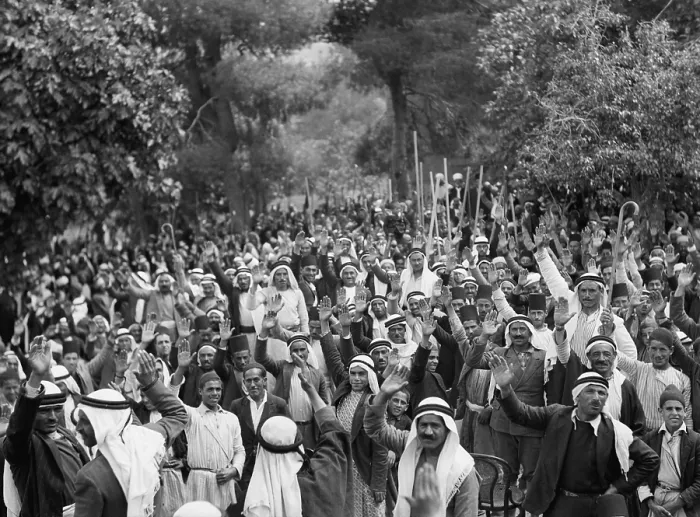Framed Print : Palestine disturbances 1936. Palestine Arabs at Abou Ghosh taking the oath of allegiance to the Arab cause, and to fight Jewish immigration. (BSLOC_2013_9_202) Framed Print : Palestine disturbances 1936. Palestine Arabs at Abou Ghosh taking the oath of allegiance to the Arab cause, and to fight Jewish immigration. (BSLOC_2013_9_202)