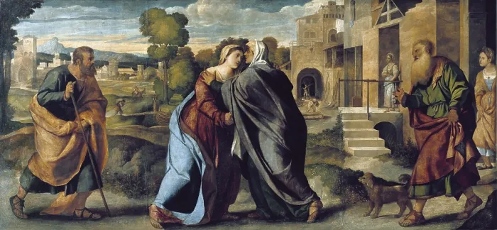 Framed Print : Palma, Jacopo (1480-1528). The Visitation (Visitazione). 1520-1522. Early work. Renaissance art. Cinquecento. Oil on canvas. AUSTRIA. Vienna