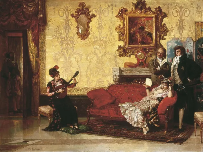 Framed Print : PALMAROLI GONZALEZ, Vicente (1834-1896). Concert. 1881. Oil on wood. SPAIN. Madrid. Prado Museum. AISA / Everett Collection**US SALES ONLY**