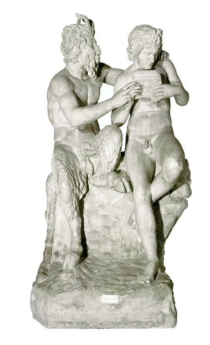 Framed Print : Pan and Olympus. 4th-2nd c. BC. Roman copy. Greek art. Sculpture on marble. ITALY. Naples. National Museum of Archaeology