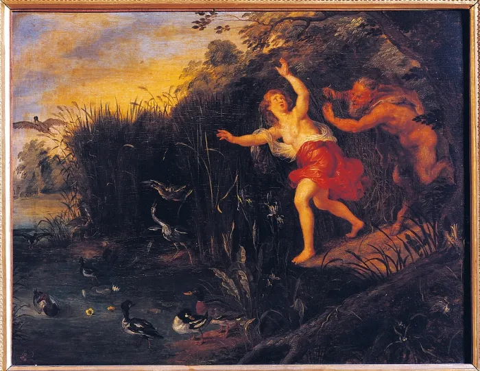 Framed Print : Pan and Syrinx, by Jan the Elder Bruegel known as Velvet Bruegel, copy from Peter Paul Rubens, 17th Century, oil on panel, cm 33 x 43 - Italy, Lombardy, Milan, Brera art gallery Framed Print : Pan and Syrinx, by Jan the Elder Bruegel known as Velvet Bruegel, copy from Peter Paul Rubens, 17th Century, oil on panel, cm 33 x 43 - Italy, Lombardy, Milan, Brera art gallery