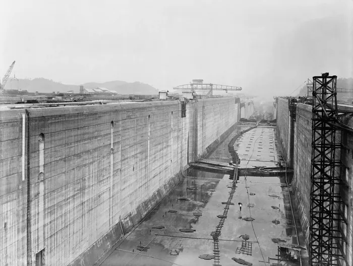 Framed Print : Panama Canal construction showing massive locks before the gates were installed. Ca. 1912 Framed Print : Panama Canal construction showing massive locks before the gates were installed. Ca. 1912