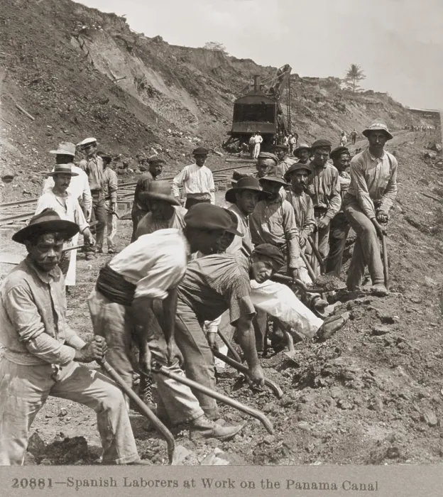 Framed Print : Panamanian laborers at work with shovels during Panama Canal construction. 1909