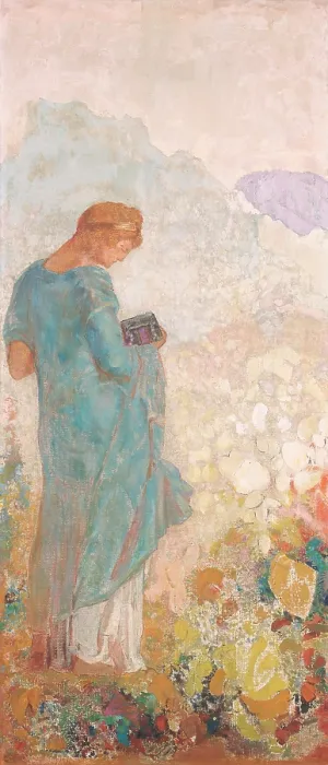 Framed Print : Pandora, by Odilon Redon, 1910-12, French painting, oil on canvas. From Greek myth, Pandora concentrates on the box she must not open under any circumstances