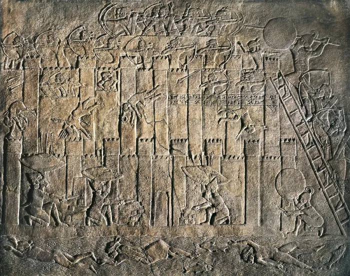 Framed Print : Panel depicting a city's siege. The Assyrians conquering Amann. Assyrian art. Relief on rock. UNITED KINGDOM. London. The British Museum. Proc: IRAQ. Kuyunjik. Nineveh
