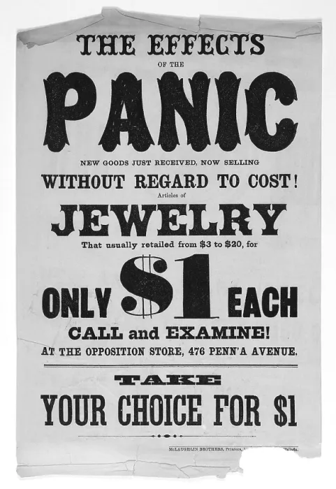 Framed Print : Panic of 1873. Bill advertising jewelry sale during the Bank Panic of 1873. Washington, DC 1873