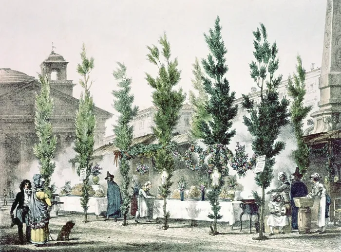 Framed Print : The Pantheon Street Food Vendors, by Antoine Jean-Baptiste Thomas, 19th Century - Italy, Lazio, Rome, Motecitorio, Collection of prints and paintings of Montecitorio Palace