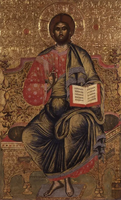 Framed Print : Pantocrator Christ, attributed to Kostantin Jeromonaku, 17th Century, tempera on wood - Albania, Tirana, Institute for Cultural Monuments. Whole artwork view Framed Print : Pantocrator Christ, attributed to Kostantin Jeromonaku, 17th Century, tempera on wood - Albania, Tirana, Institute for Cultural Monuments. Whole artwork view