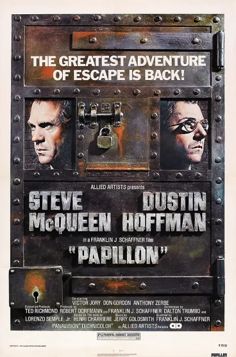 Framed Print : PAPILLON, US poster art, from left Steve McQueen, Dustin Hoffman, 1973