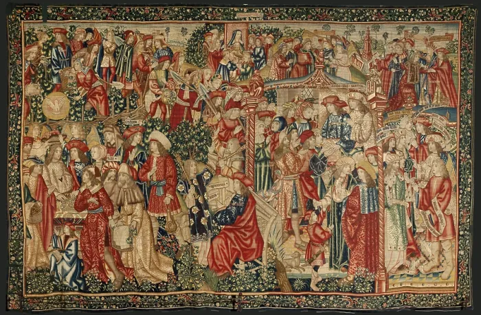 Framed Print : The parable of the laborers in the vineyard: The payment of the denarius. ca. 1500. Second Series cloth. Manufacturing in Brussels, possibly in the workshops of Pieter van Aelst Framed Print : The parable of the laborers in the vineyard: The payment of the denarius. ca. 1500. Second Series cloth. Manufacturing in Brussels, possibly in the workshops of Pieter van Aelst